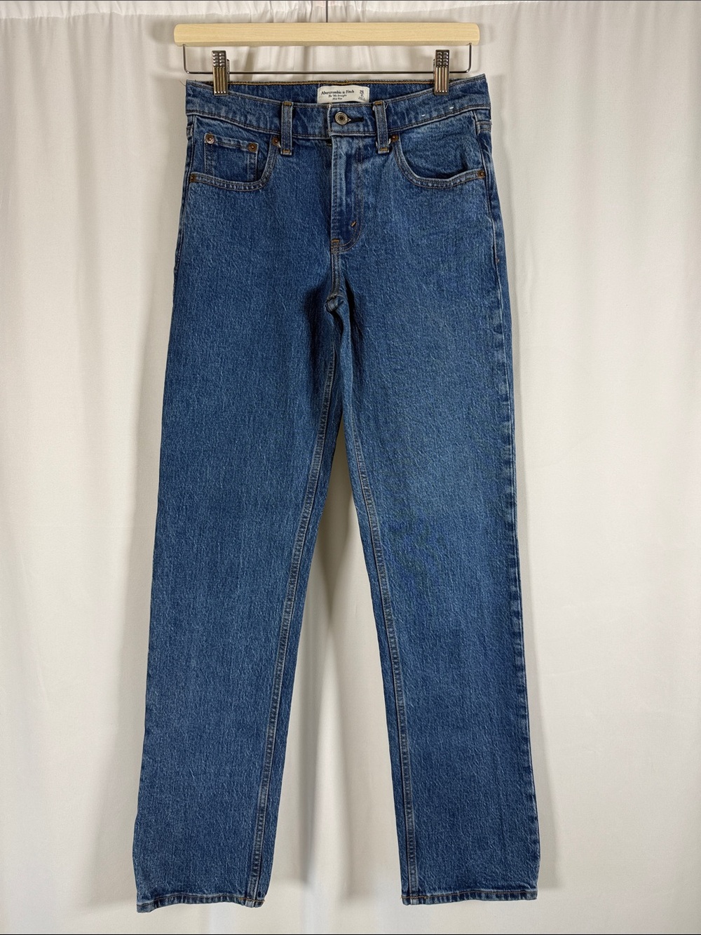 Abercrombie & Fitch Women's Straight-Leg Jeans in Mid Blue